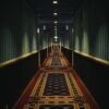 brown wooden hallway with lights